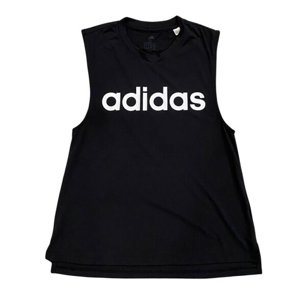 Adidas Black Sleeveless Tank with White Logo Graphic Size Small - Picture 6 of 11